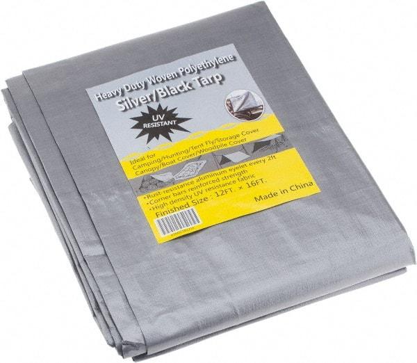 Value Collection - 16' Long x 12' Wide Polyethylene Tarp & Dust Cover - Black & Silver, Grommet, 11 to 12 mil Thickness - Exact Tool & Supply