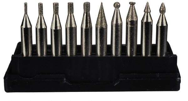Value Collection - 10 Piece Mounted Abrasive Point Set - Includes 1/4" Diam Shank - Exact Tool & Supply
