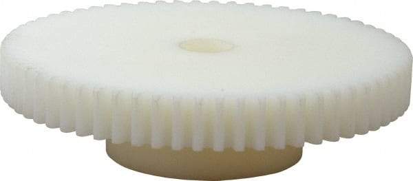 Poly Hi Solidur - 16 Pitch, 4" Pitch Diam, 4-1/8" OD, 64 Tooth Spur Gear - 1/2" Face Width, 1/2" Bore Diam, 2" Hub Diam, 14.5° Pressure Angle, Nylon - Exact Tool & Supply