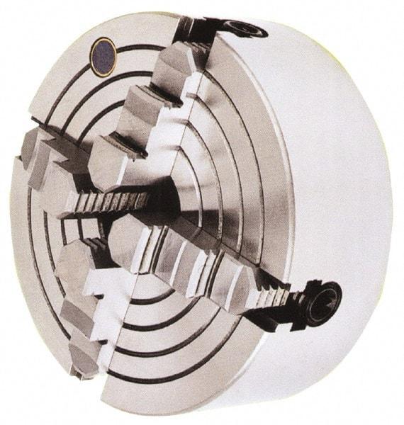 Interstate - 4 Jaw, 10" Diam, Independent Manual Lathe Chuck - D1-4 Mount, 2.756" Through Hole Diam, Cast Iron (Semi-Steel) - Exact Tool & Supply