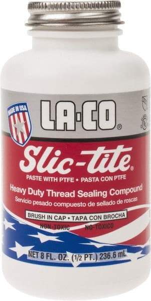 LA-CO - 1/2 Pt Brush Top Can White Thread Sealant - Paste with PTFE, 500°F Max Working Temp, For Metal, PVC, CPVC & ABS Plastic Pipe Threads - Exact Tool & Supply