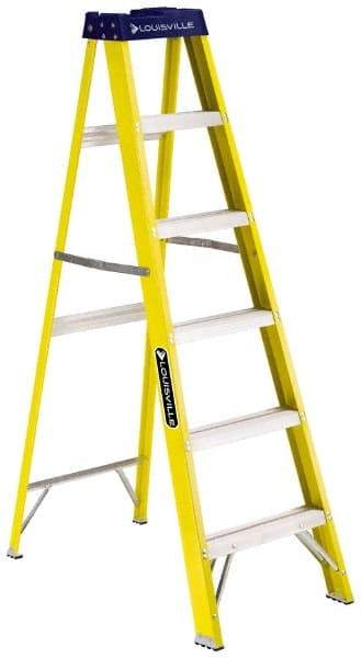 Louisville - 4 Steps, 5' High, Type I Rating, Fiberglass Step Ladder - 250 Lb Capacity, 20-3/8" Base Width - Exact Tool & Supply