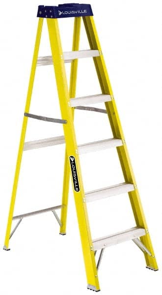 Louisville - 7 Steps, 8' High, Type I Rating, Fiberglass Step Ladder - Exact Tool & Supply