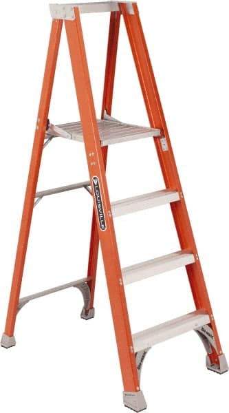 Louisville - 6 Steps, 6' High, Type IA Rating, Fiberglass Platform Ladder - 300 Lb Capacity, 28-1/8" Base Width - Exact Tool & Supply