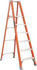 Louisville - 4 Steps, 4' High, Type IA Rating, Fiberglass Platform Ladder - 300 Lb Capacity, 25-1/8" Base Width - Exact Tool & Supply