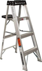 Louisville - 3 Steps, 4' High, Type IA Rating, Aluminum Step Ladder - 300 Lb Capacity, 18-5/8" Base Width - Exact Tool & Supply