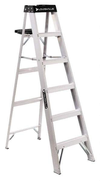 Louisville - 5 Steps, 6' High, Type I Rating, Aluminum Step Ladder - 300 Lb Capacity, 21-5/8" Base Width - Exact Tool & Supply