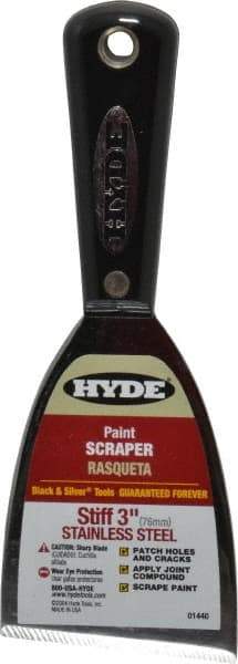 Hyde Tools - Stiff Stainless Steel 1-Edge Scraper - 3" Blade Width, Nylon Handle - Exact Tool & Supply