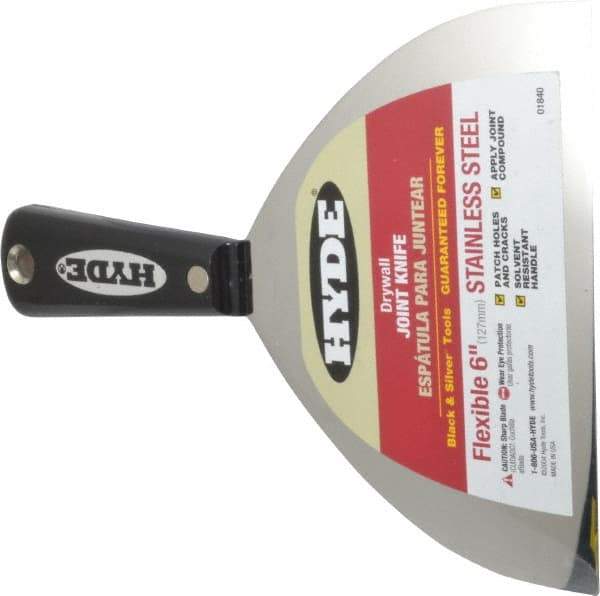 Hyde Tools - 6" Wide Stainless Steel Taping Knife - Flexible, Nylon Handle, 8-1/4" OAL - Exact Tool & Supply