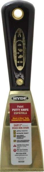 Hyde Tools - 2" Wide Brass Putty Knife - Stiff, Nylon Handle, 7-3/4" OAL - Exact Tool & Supply