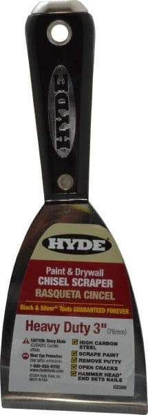 Hyde Tools - 3" Wide Carbon Steel Putty Knife - Stiff, Nylon/Hammerhead Handle - Exact Tool & Supply