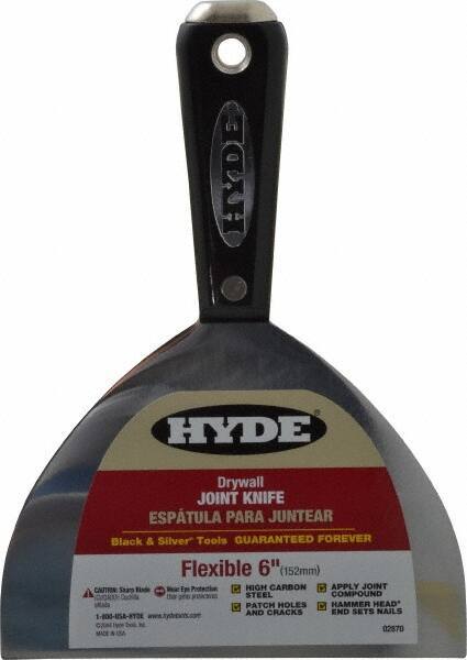 Hyde Tools - 6" Wide Carbon Steel Taping Knife - Flexible, Hammerhead Nylon Handle, 8-1/2" OAL - Exact Tool & Supply