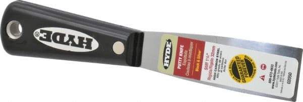Hyde Tools - 1-1/4" Wide Steel Putty Knife - Stiff, Nylon Handle, 7-1/2" OAL - Exact Tool & Supply