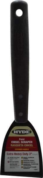 Hyde Tools - Stiff Carbon Steel Chisel Scraper - 3" Blade Width, 8" Long Polypropylene Handle - Exact Tool & Supply