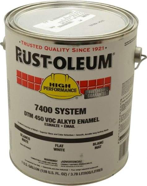 Rust-Oleum - 1 Gal White Flat Finish Industrial Enamel Paint - Interior/Exterior, Direct to Metal, <450 gL VOC Compliance - Exact Tool & Supply