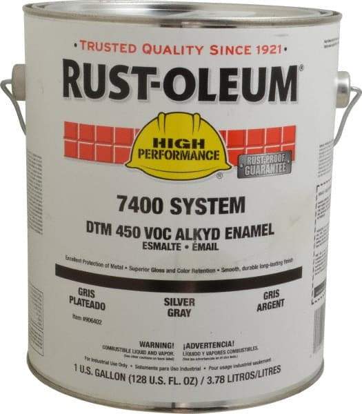 Rust-Oleum - 1 Gal Silver Gray Gloss Finish Industrial Enamel Paint - Interior/Exterior, Direct to Metal, <450 gL VOC Compliance - Exact Tool & Supply