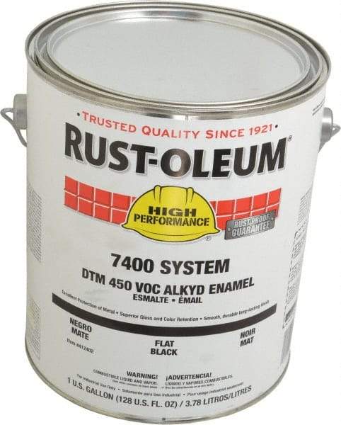 Rust-Oleum - 1 Gal Black Flat Finish Industrial Enamel Paint - Interior/Exterior, Direct to Metal, <450 gL VOC Compliance - Exact Tool & Supply