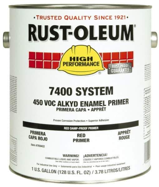 Rust-Oleum - 1 Gal Red Damp-Proof Primer - 230 to 435 Sq Ft/Gal, <450 gL Content, Direct to Metal, Quick Drying - Exact Tool & Supply