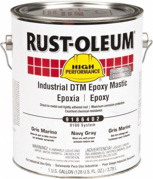 Rust-Oleum - 1 Gal Gloss Navy Gray Epoxy Mastic - 100 to 225 Sq Ft/Gal Coverage, <340 g/L VOC Content, Direct to Metal - Exact Tool & Supply