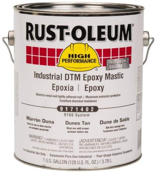 Rust-Oleum - 1 Gal Gloss Dunes Tan Epoxy Mastic - 100 to 225 Sq Ft/Gal Coverage, <340 g/L VOC Content, Direct to Metal - Exact Tool & Supply