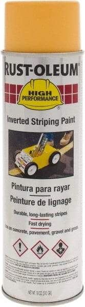 Rust-Oleum - 18 fl oz Yellow Striping Paint - 275' to 300' Coverage at 3" Wide, Solvent-Based Formula - Exact Tool & Supply
