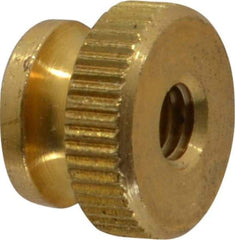 Electro Hardware - #10-32 UNF Thread, Uncoated, Grade B-633 Brass Round Knurled Thumb Nut - 11/32" Overall Height, 1/2" Head Diam - Exact Tool & Supply