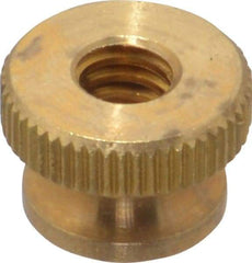 Electro Hardware - 1/4-20" UNC Thread, Uncoated, Grade B-633 Brass Round Knurled Thumb Nut - 3/8" Overall Height, 9/16" Head Diam - Exact Tool & Supply