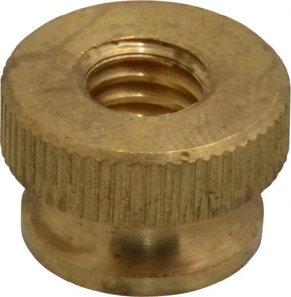 Electro Hardware - 5/16-18" UNC Thread, Uncoated, Grade B-633 Brass Round Knurled Thumb Nut - 13/32" Overall Height, 5/8" Head Diam - Exact Tool & Supply