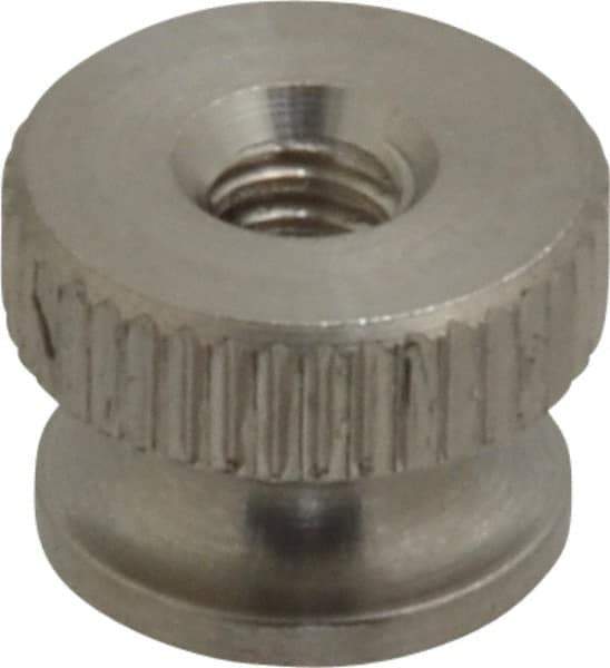 Electro Hardware - #6-32 UNC Thread, Uncoated, Grade 302, 303 Stainless Steel Round Knurled Thumb Nut - 9/32" Overall Height, 3/8" Head Diam - Exact Tool & Supply