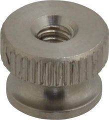 Electro Hardware - #6-32 UNC Thread, Uncoated, Grade 302, 303 Stainless Steel Round Knurled Thumb Nut - 9/32" Overall Height, 3/8" Head Diam - Exact Tool & Supply