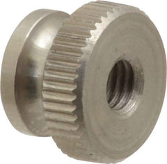 Electro Hardware - #10-32 UNF Thread, Uncoated, Grade 302, 303 Stainless Steel Round Knurled Thumb Nut - 11/32" Overall Height, 1/2" Head Diam - Exact Tool & Supply