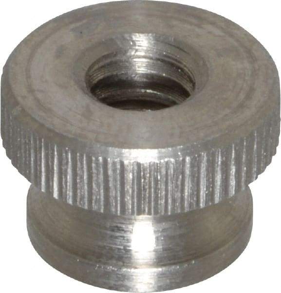 Electro Hardware - 1/4-20" UNC Thread, Uncoated, Grade 302, 303 Stainless Steel Round Knurled Thumb Nut - 3/8" Overall Height, 9/16" Head Diam - Exact Tool & Supply