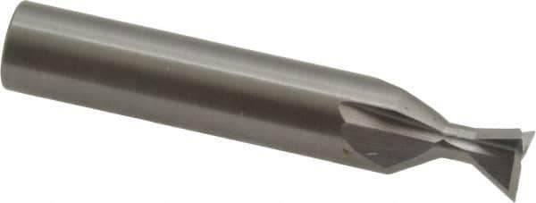Made in USA - 3/8" Diam x 3/16" Width of Cut, 60° Included Angle, Carbide-Tipped Dovetail Cutter - 3/8" Shank Diam, 2-1/8" Overall Length, 0.0050-0.0100" Corner Radius, Weldon Flat, Uncoated - Exact Tool & Supply