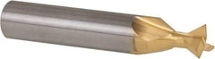 Made in USA - 3/8" Diam x 3/16" Width of Cut, 60° Included Angle, Carbide-Tipped Dovetail Cutter - 3/8" Shank Diam, 2-1/8" Overall Length, 0.0050-0.0100" Corner Radius, Weldon Flat, TiN Coated - Exact Tool & Supply