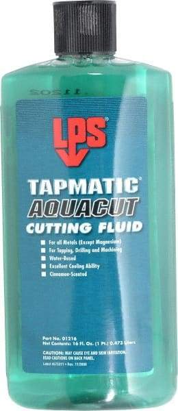 LPS - Tapmatic AquaCut, 16 oz Bottle Cutting & Tapping Fluid - Water Soluble, For Boring, Broaching, Drawing, Drilling, Engraving, Facing, Finishing, Grinding, Milling, Reaming, Sawing, Stamping, Tapping, Threading, Turning - Exact Tool & Supply