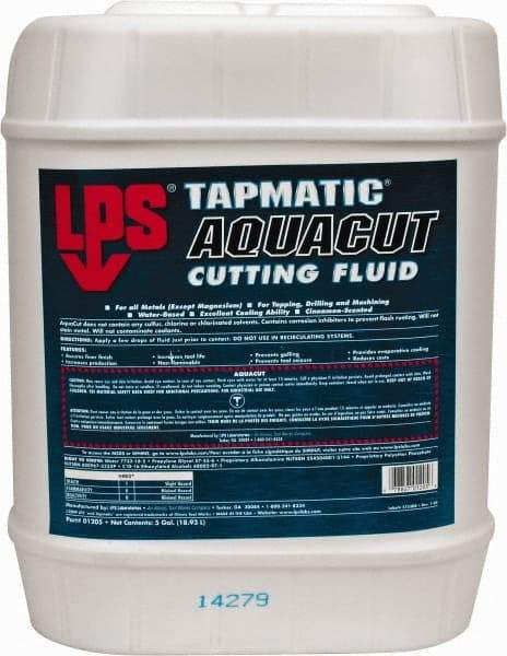LPS - Tapmatic AquaCut, 5 Gal Pail Cutting & Tapping Fluid - Water Soluble, For Boring, Broaching, Drawing, Drilling, Engraving, Facing, Finishing, Grinding, Milling, Reaming, Sawing, Stamping, Tapping, Threading, Turning - Exact Tool & Supply