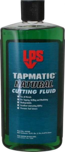 LPS - Tapmatic Natural, 16 oz Bottle Cutting & Tapping Fluid - Straight Oil, For Boring, Broaching, Drilling, Engraving, Facing, Milling, Reaming, Sawing, Tapping, Threading, Turning - Exact Tool & Supply
