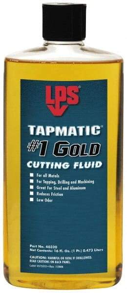 LPS - Tapmatic #1 Gold, 1 Pt Bottle Cutting & Tapping Fluid - Straight Oil, For Boring, Broaching, Drilling, Engraving, Facing, Milling, Reaming, Sawing, Tapping, Threading, Turning - Exact Tool & Supply