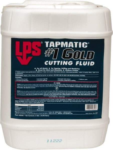LPS - Tapmatic #1 Gold, 5 Gal Pail Cutting & Tapping Fluid - Straight Oil, For Boring, Broaching, Drilling, Engraving, Facing, Milling, Reaming, Sawing, Tapping, Threading, Turning - Exact Tool & Supply