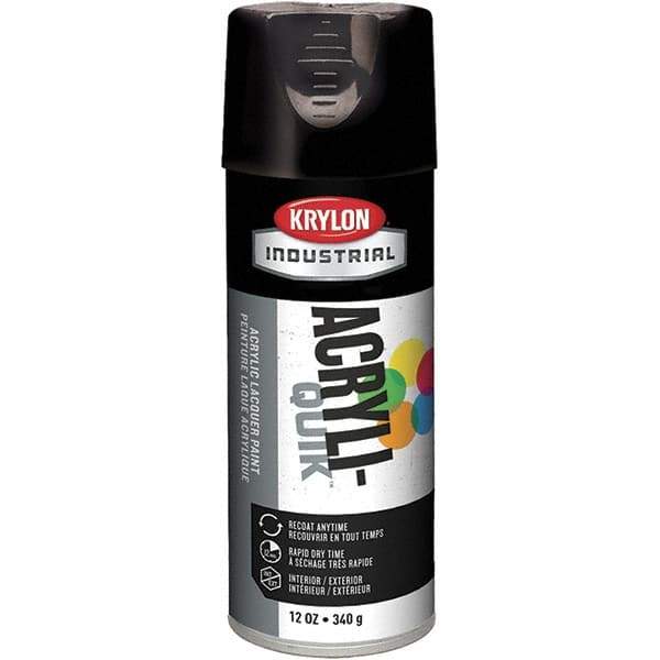 Krylon - Black, 12 oz Net Fill, Gloss, Lacquer Spray Paint - 15 to 20 Sq Ft per Can, 16 oz Container, Use on Cabinets, Color Coding Steel & Lumber, Conduits, Drums, Ducts, Furniture, Motors, Pipelines, Tools - Exact Tool & Supply