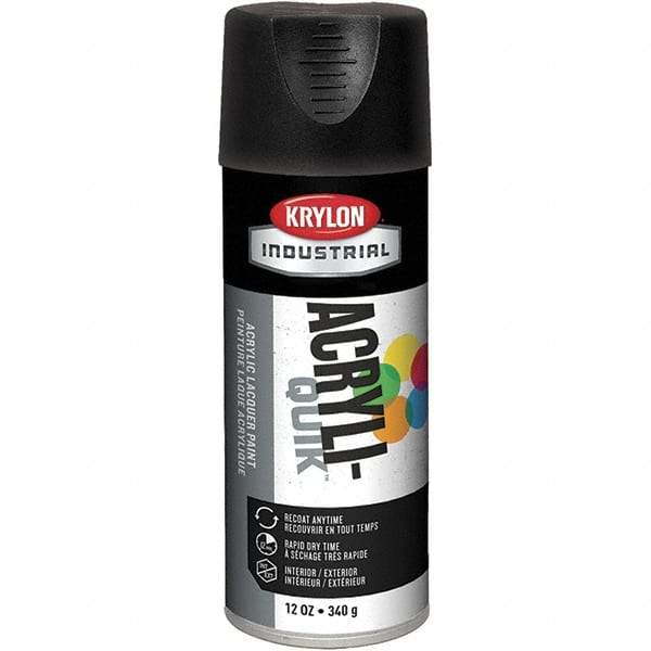 Krylon - Black, 12 oz Net Fill, Flat, Lacquer Spray Paint - 15 to 20 Sq Ft per Can, 16 oz Container, Use on Cabinets, Color Coding Steel & Lumber, Conduits, Drums, Ducts, Furniture, Motors, Pipelines, Tools - Exact Tool & Supply