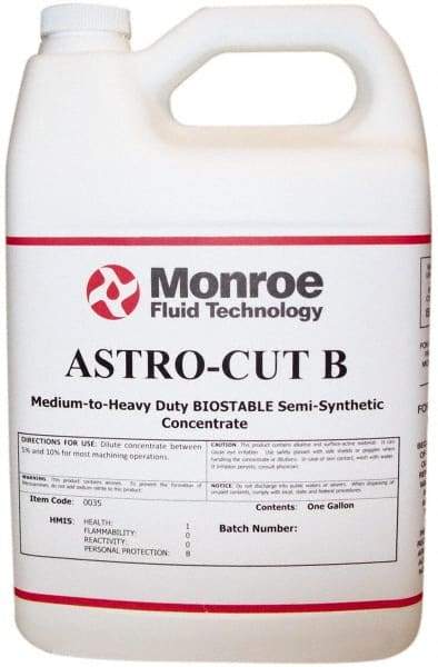 Monroe Fluid Technology - Astro-Cut B, 1 Gal Bottle Cutting & Grinding Fluid - Semisynthetic, For CNC Milling, Drilling, Tapping, Turning - Exact Tool & Supply