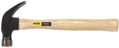 Stanley - 1 Lb Head, Curved Claw Nail Hammer - 13-1/4" OAL, Carbon Steel Head, Smooth Face, Wood Handle - Exact Tool & Supply