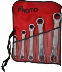 Proto - 5 Piece, 1/4 x 5/8 to 3/4 x 7/8", 12 Point, Ratcheting Box Wrench Set - Inch System of Measurement, Full Polish Finish, Comes in Nylon Roll - Exact Tool & Supply