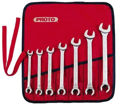 Proto - 7 Piece, 3/8" to 3/4", 6 Point Flare Nut Wrench Set - Inch Measurement Standard, Satin Finish, Comes in Nylon Roll - Exact Tool & Supply