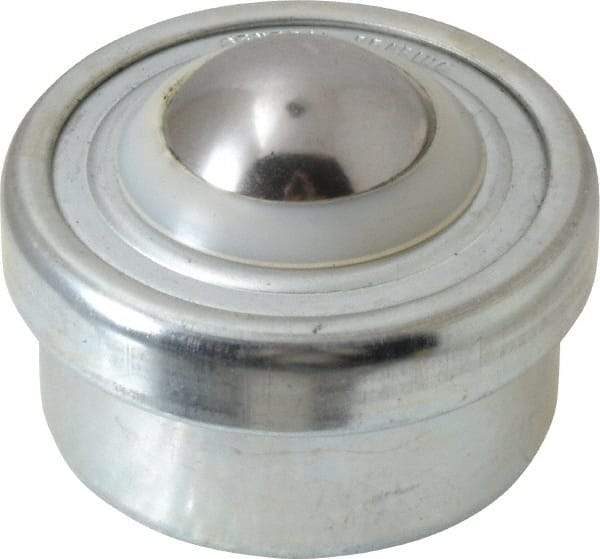 Value Collection - 1 Inch Diameter, Round, Carbon Steel Ball Transfer - 2 Inch Overall Diameter, 1.4375 Inch Mount Height, 125 Lb. Capacity - Exact Tool & Supply