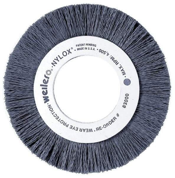 Weiler - 4" OD, 5/8" Arbor Hole, Nylon Wheel Brush - 5/8" Face Width, 1" Trim Length, 0.022" Filament Diam, 6,000 RPM - Exact Tool & Supply