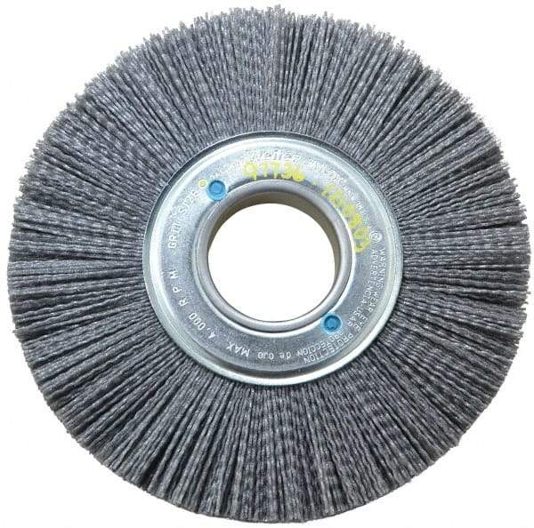 Weiler - 8" OD, 2" Arbor Hole, Crimped Nylon Wheel Brush - 1" Face Width, 2-1/4" Trim Length, 0.04" Filament Diam, 3,600 RPM - Exact Tool & Supply