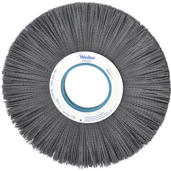 Weiler - 12" OD, 3-1/4" Arbor Hole, Crimped Nylon Wheel Brush - 1" Face Width, 3-5/16" Trim Length, 0.04" Filament Diam, 1,800 RPM - Exact Tool & Supply