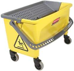 Rubbermaid - 40 Qt Plastic Bucket & Wringer - 14-1/2" Long x 16.1" High x 26.2" Wide, Yellow - Exact Tool & Supply